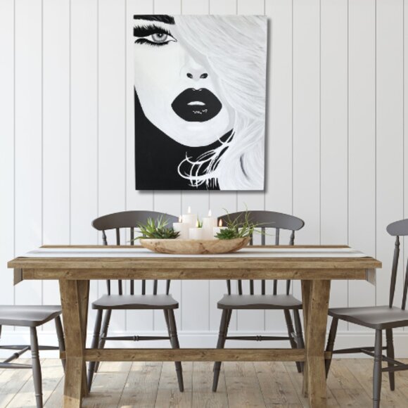 Hand-painted Art black and white woman, Acrylic paint, canvas 30x40 in - Picture 7 of 7